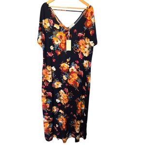 NWT Nemidor Floral V-Neck Maxi Dress With Pockets Size 20